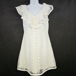 French Connection White Lace Dress Size 8 NWT Ruffle Cottagecore Boho Feminine